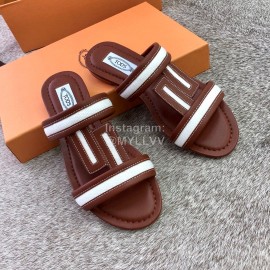 Tods Summer Fashion Flat Heel Slippers For Women Coffee