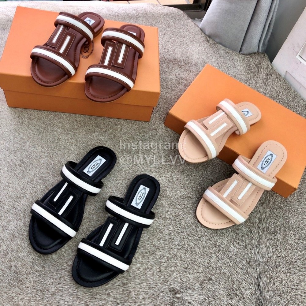 Tods Summer Fashion Flat Heel Slippers For Women Black