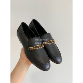 Tods Vintage Cowhide Thick Bottom Chain Loafers For Women Black