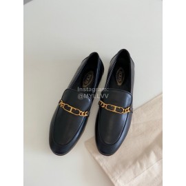Tods Vintage Cowhide Thick Bottom Chain Loafers For Women Black