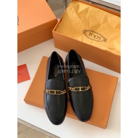 Tods Vintage Cowhide Thick Bottom Chain Loafers For Women Black