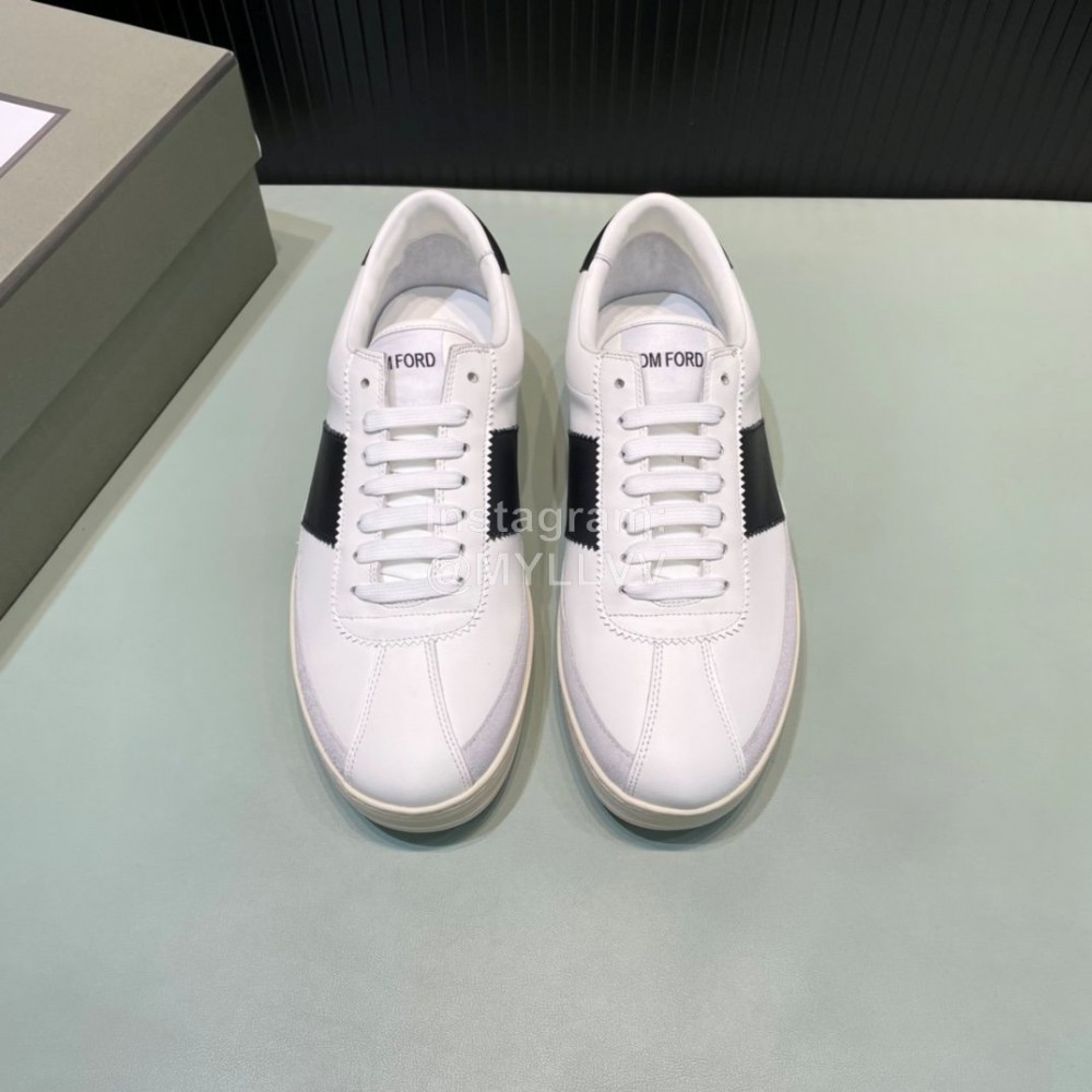 Tom Ford Calf Leather Lace Up Sneakers For Men Black