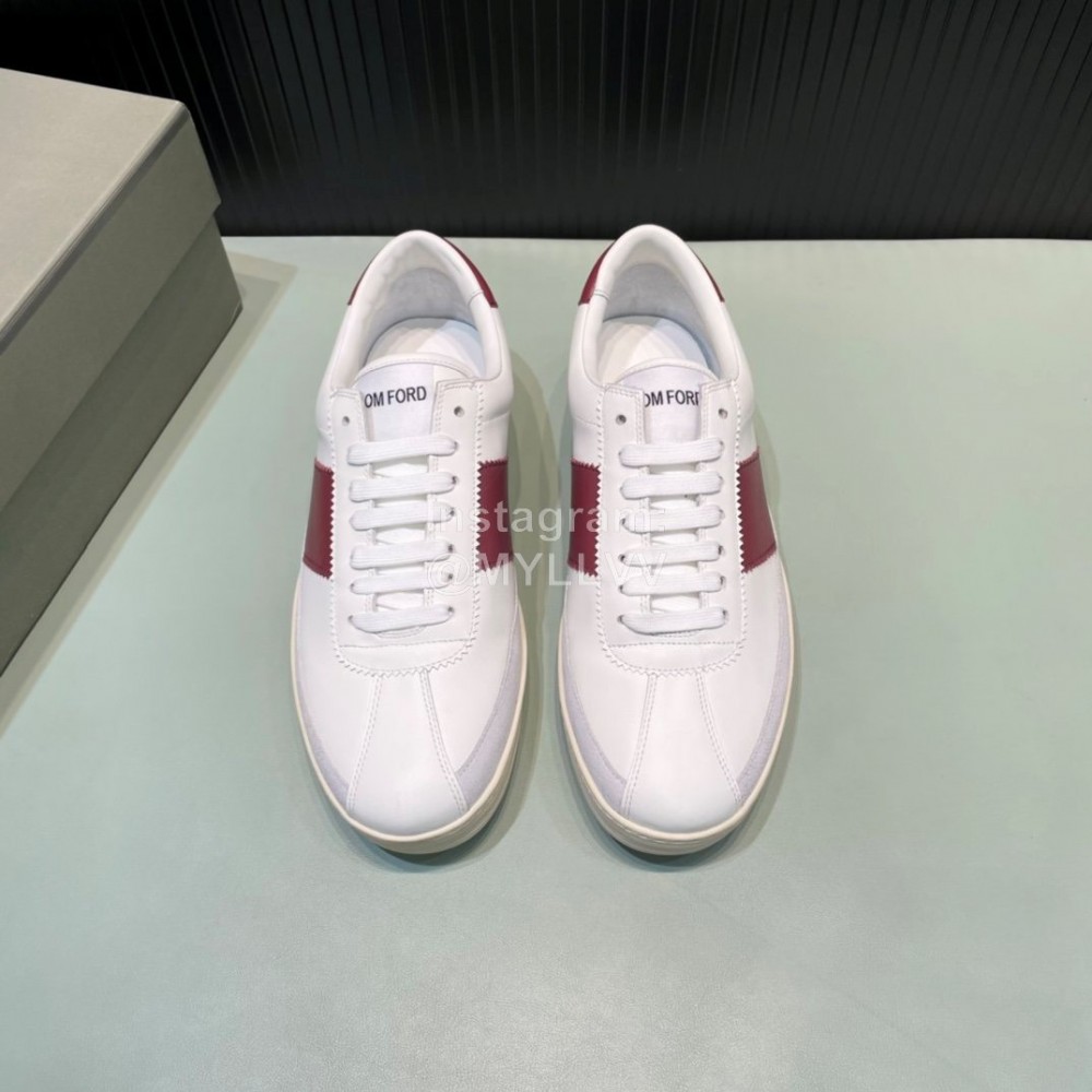 Tom Ford Calf Leather Lace Up Sneakers For Men Wine Red