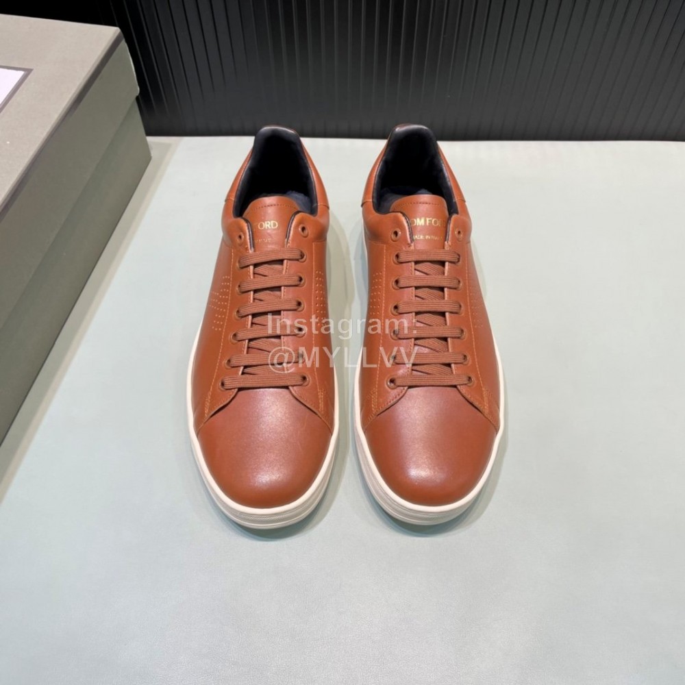 Tom Ford Brown Calf Leather Lace Up Sneakers For Men