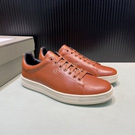 Tom Ford Brown Calf Leather Lace Up Sneakers For Men