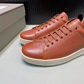 Tom Ford Brown Calf Leather Lace Up Sneakers For Men