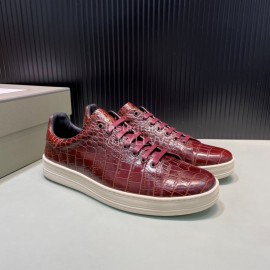 Tom Ford Crocodile Leather Casual Sneakers For Men Reddish Brown