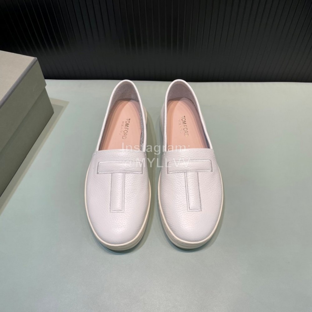 Tom Ford Litchi Grain Cowhide Casual Loafers For Men White