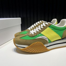 Tom Ford Vintage Leather Canvas Thick Soled Sneakers For Men Green