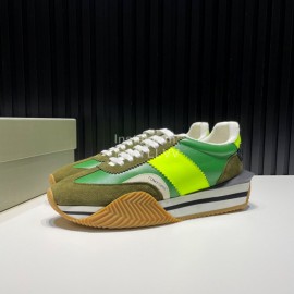 Tom Ford Vintage Canvas Leather Thick Soled Sneakers For Men Green