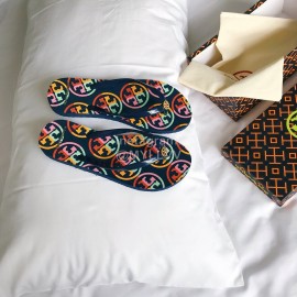 Tory Burch Summer Fashion Printed Flip Flops For Women Dark Blue