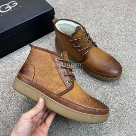 Ugg Fashion Calf Leather Warm Short Boots For Men Brown