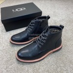 Ugg Fashion Calf Leather Warm Wool Short Boots For Men Black