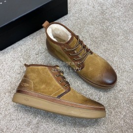 Ugg Fashion Calf Leather Warm Wool Short Boots For Men Brown