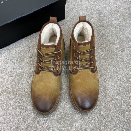 Ugg Fashion Calf Leather Warm Wool Short Boots For Men Brown
