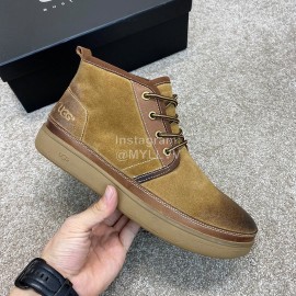 Ugg Fashion Calf Leather Warm Wool Short Boots For Men Brown