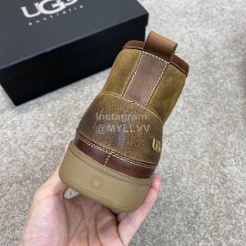 Ugg Fashion Calf Leather Warm Wool Short Boots For Men Brown