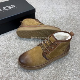 Ugg Fashion Calf Leather Warm Wool Short Boots For Men Brown