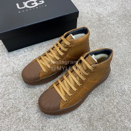 Ugg Fashion Calf Leather Shell Toe Warm Short Boots For Men Brown