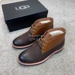 Ugg Fashion Cowhide Warm Wool Short Boots For Men Brown