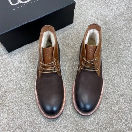 Ugg Fashion Cowhide Warm Wool Short Boots For Men Brown