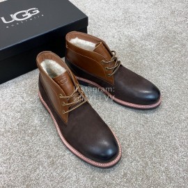 Ugg Fashion Cowhide Warm Wool Short Boots For Men Brown