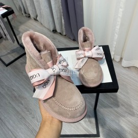 Ugg Winter Soft Wool Hairball Ribbon Short Boots For Women Pink