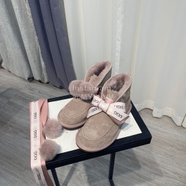 Ugg Winter Soft Wool Hairball Ribbon Short Boots For Women Pink