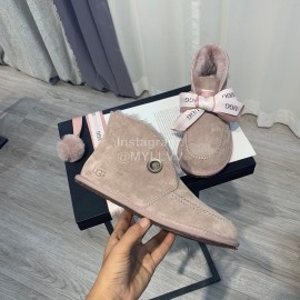 Ugg Winter Soft Wool Hairball Ribbon Short Boots For Women Pink