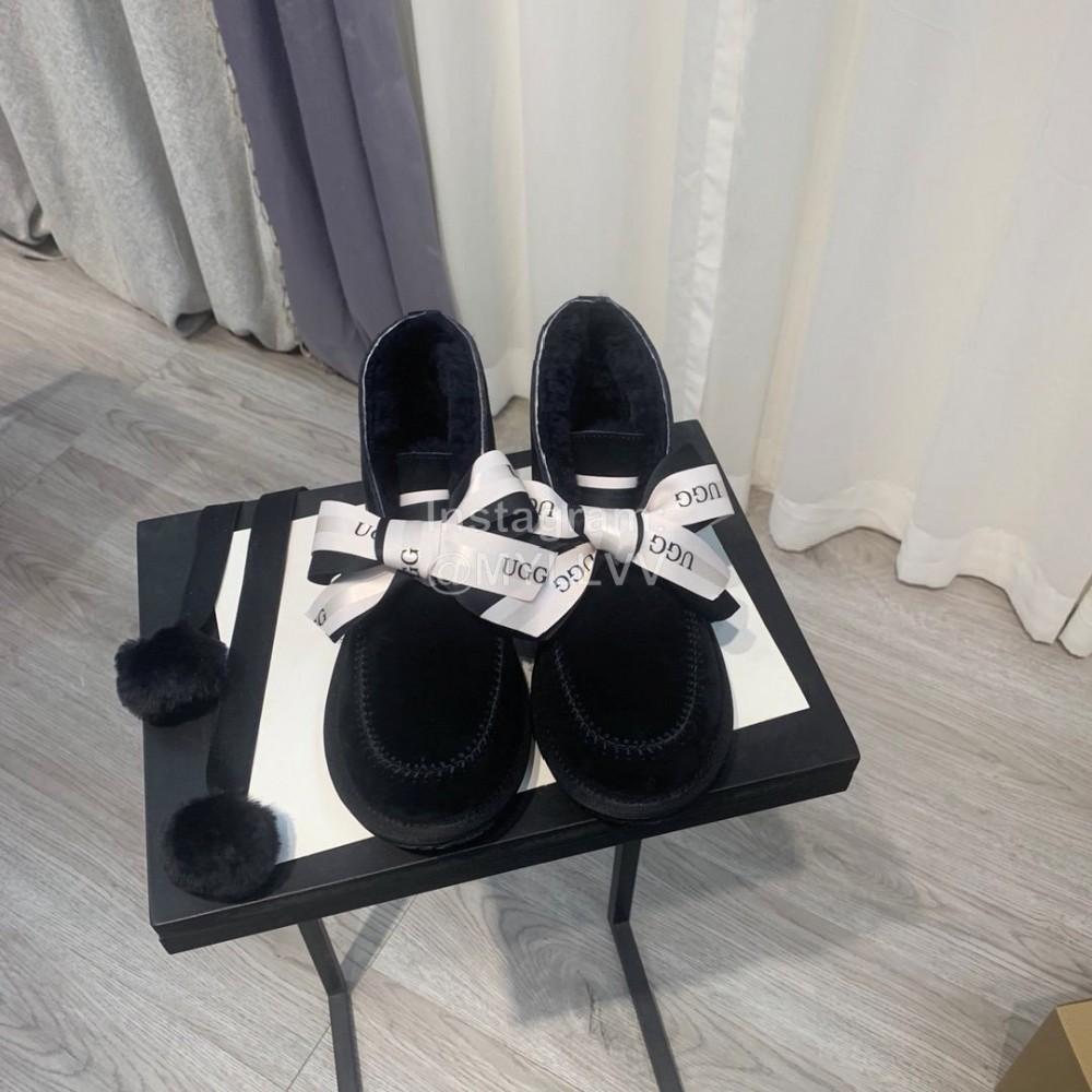 Ugg Winter Soft Wool Hairball Ribbon Short Boots For Women Black