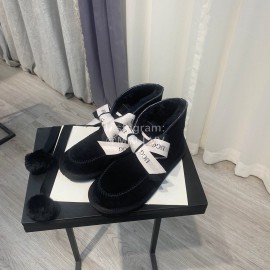 Ugg Winter Soft Wool Hairball Ribbon Short Boots For Women Black