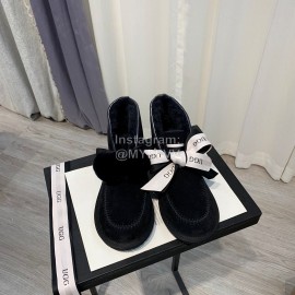 Ugg Winter Soft Wool Hairball Ribbon Short Boots For Women Black