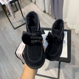 Ugg Winter Soft Wool Hairball Ribbon Short Boots For Women Black