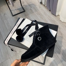 Ugg Winter Soft Wool Hairball Ribbon Short Boots For Women Black