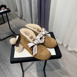 Ugg Winter Soft Wool Hairball Ribbon Short Boots For Women Brown