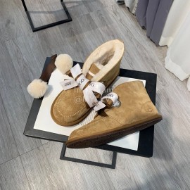 Ugg Winter Soft Wool Hairball Ribbon Short Boots For Women Brown