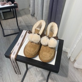 Ugg Winter Soft Wool Hairball Ribbon Short Boots For Women Brown