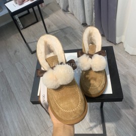 Ugg Winter Soft Wool Hairball Ribbon Short Boots For Women Brown