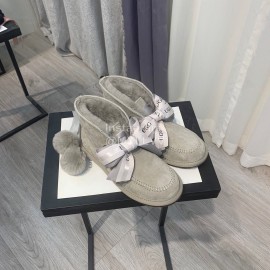 Ugg Winter Soft Wool Hairball Ribbon Short Boots For Women Gray