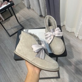 Ugg Winter Soft Wool Hairball Ribbon Short Boots For Women Gray