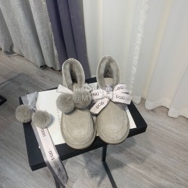 Ugg Winter Soft Wool Hairball Ribbon Short Boots For Women Gray