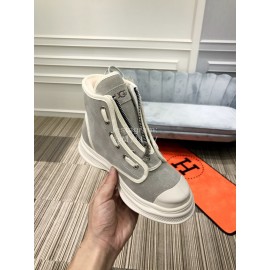 Ugg Winter Thick Soled Leather Wool High Top Shoes For Women Gray