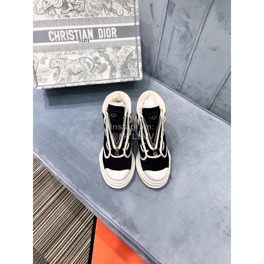 Ugg Winter Thick Soled Leather Wool High Top Shoes For Women Black