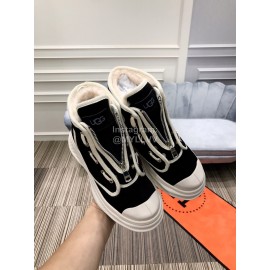 Ugg Winter Thick Soled Leather Wool High Top Shoes For Women Black