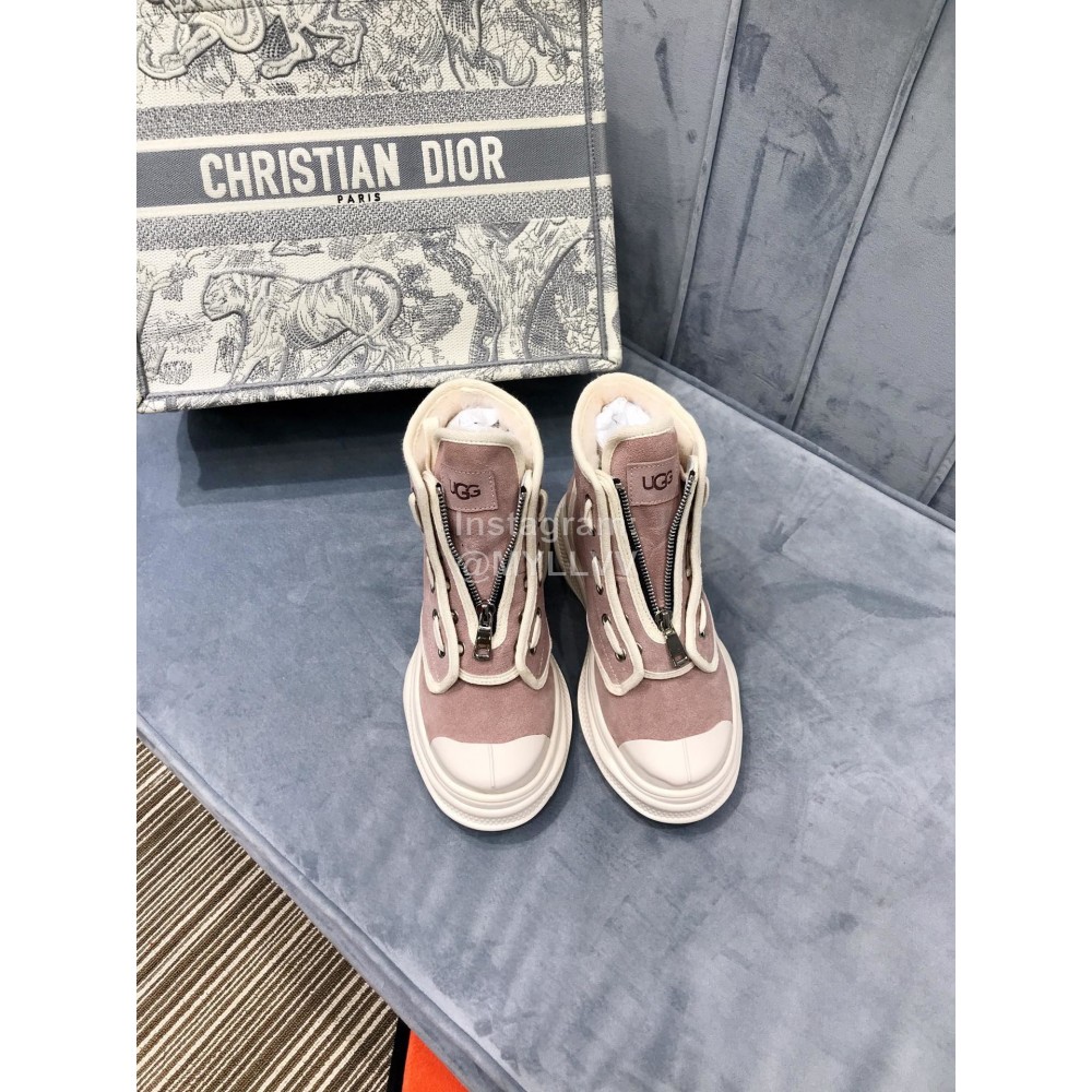 Ugg Winter Thick Soled Leather Wool High Top Shoes For Women Pink