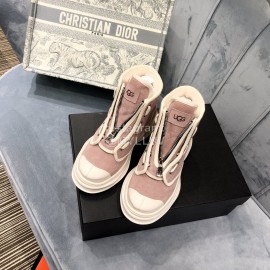 Ugg Winter Thick Soled Leather Wool High Top Shoes For Women Pink