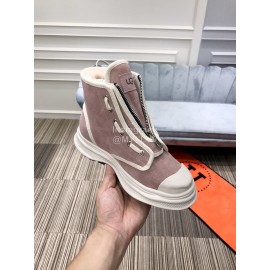 Ugg Winter Thick Soled Leather Wool High Top Shoes For Women Pink