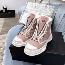 Ugg Winter Thick Soled Leather Wool High Top Shoes For Women Pink