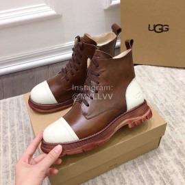 Ugg Fashion Leather Color Matching Wool Boots For Women Brown