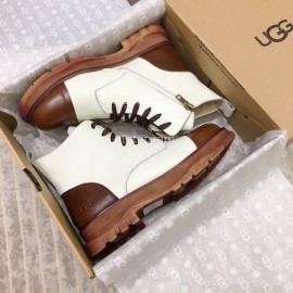 Ugg Fashion Leather Color Matching Wool Boots For Women White